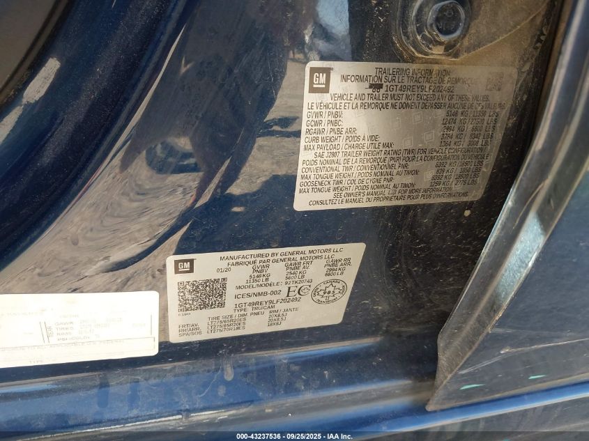 2020 GMC Sierra 2500Hd 4Wd Long Bed Denali/4Wd Standard Bed Denali VIN: 1GT49REY9LF202492 Lot: 43237536