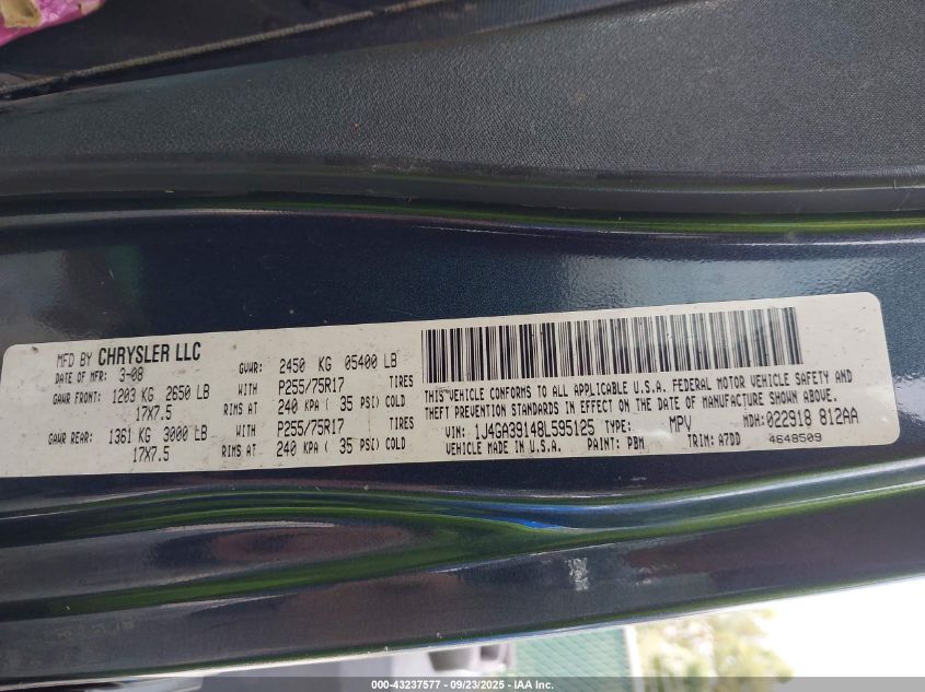 2008 Jeep Wrangler Unlimited X VIN: 1J4GA39148L595125 Lot: 43237577