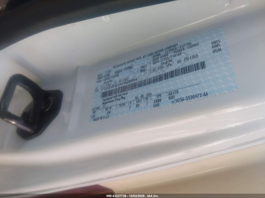 2010 Ford E-450 Cutaway VIN: 1FDXE4FS3ADA25464 Lot: 43237736