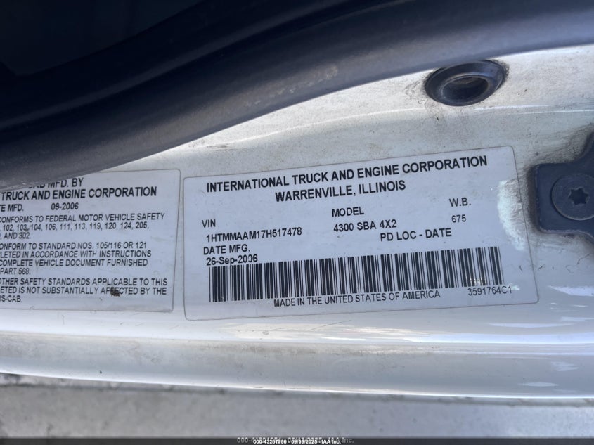 2007 International 4000 4300 VIN: 1HTMMAAM17H517478 Lot: 43237790