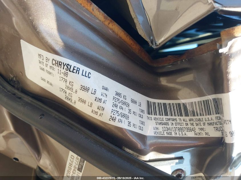 2009 Dodge Ram 1500 Laramie VIN: 1D3HV13T89S735642 Lot: 43237815