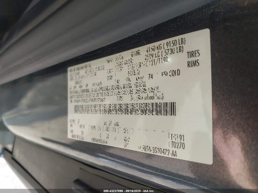 2016 FORD TRANSIT-350 XLT 1FBAX2XG5GKB17381