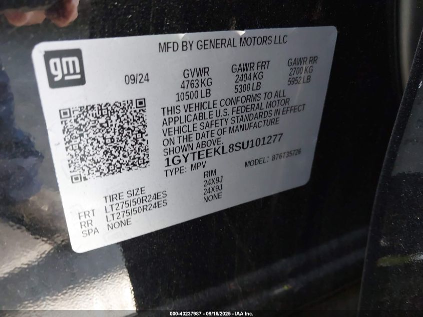 2025 Cadillac Escalade Iq Sport 1 Awd VIN: 1GYTEEKL8SU101277 Lot: 43237987