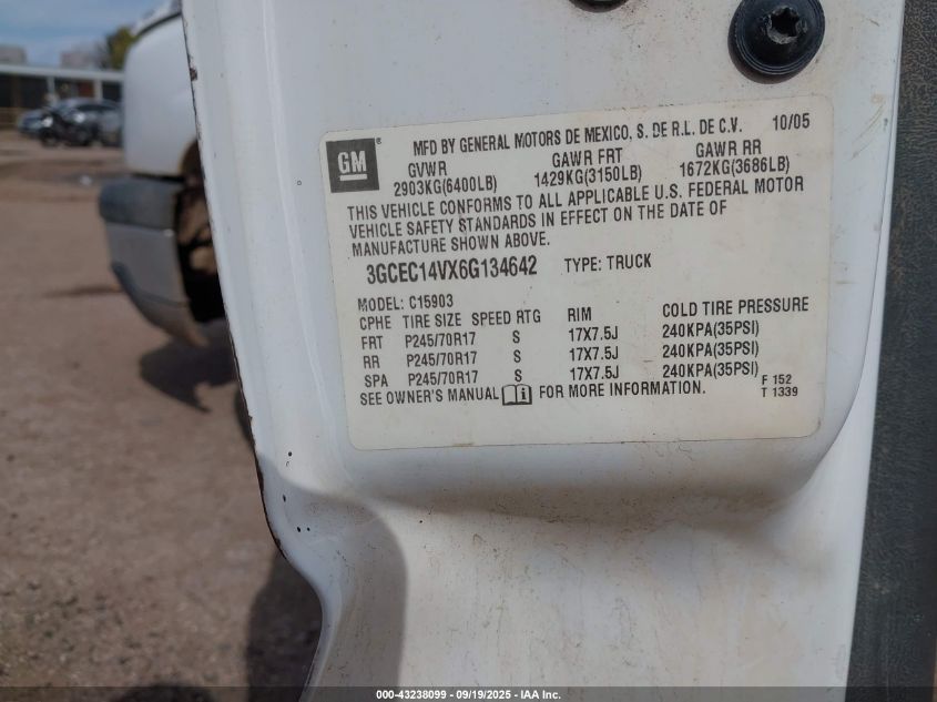 2006 Chevrolet Silverado 1500 Work Truck VIN: 3GCEC14VX6G134642 Lot: 43238099