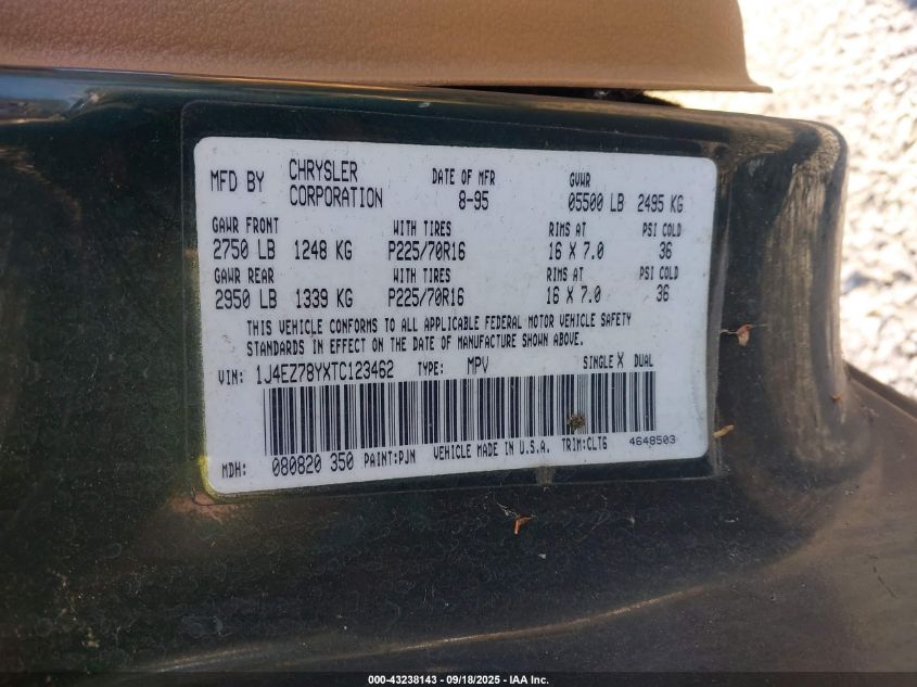 1996 Jeep Grand Cherokee Limited VIN: 1J4EZ78YXTC123462 Lot: 43238143