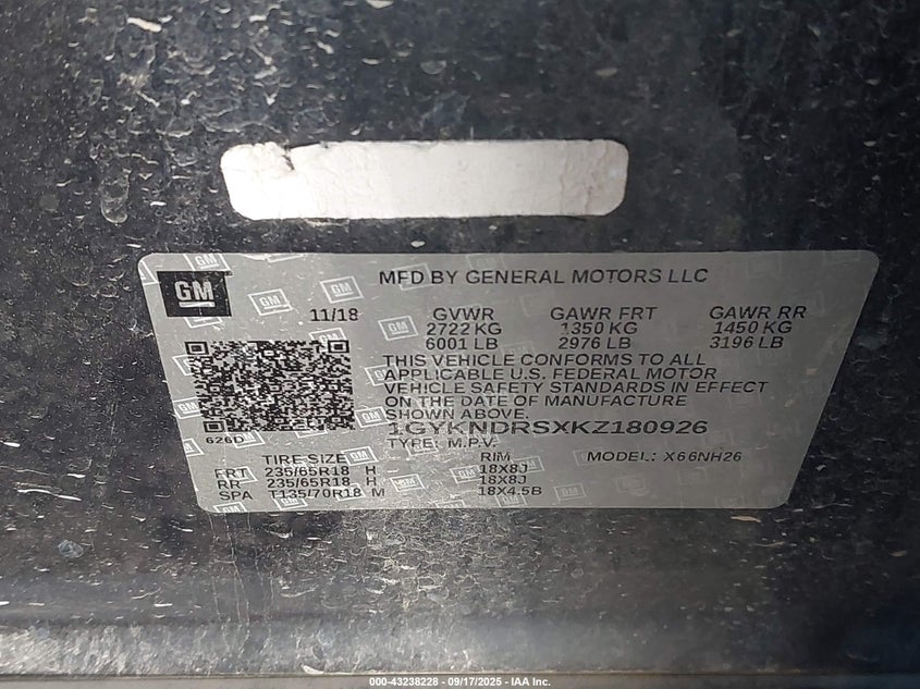 2019 CADILLAC XT5 LUXURY - 1GYKNDRSXKZ180926