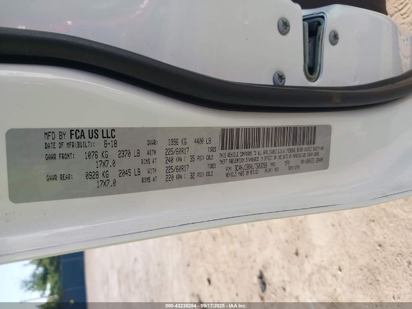 2018 Jeep Compass Latitude Fwd VIN: 3C4NJCBB0JT503258 Lot: 43238284