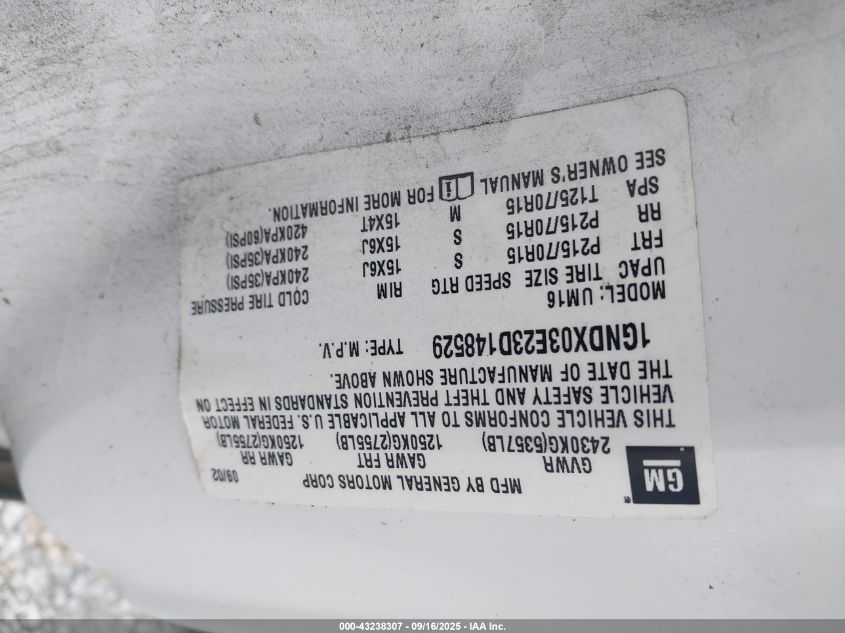 2003 Chevrolet Venture Ls VIN: 1GNDX03E23D148529 Lot: 43238307