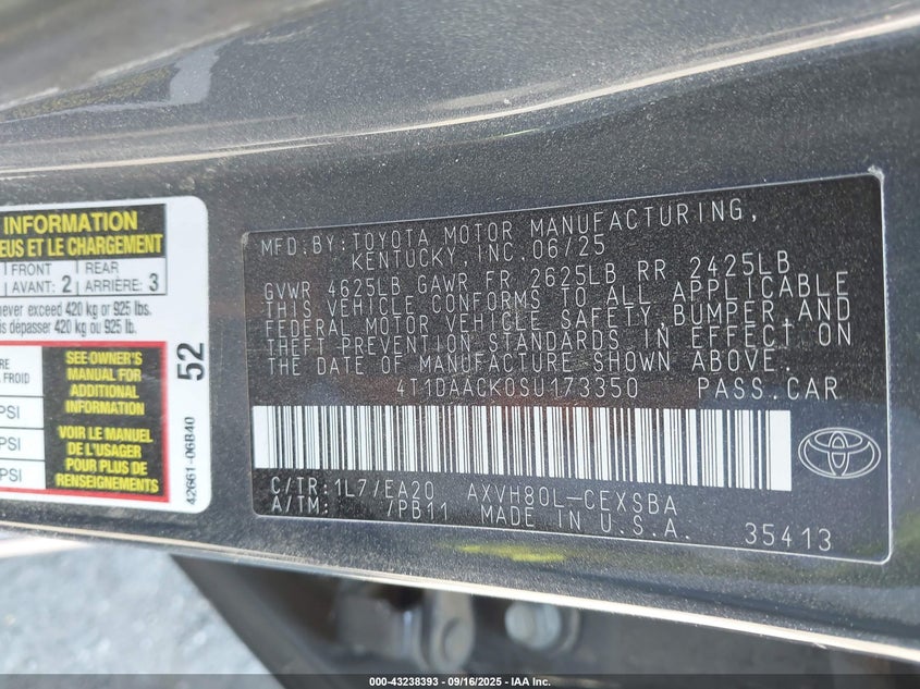 2025 TOYOTA CAMRY SE 4T1DAACK0SU173350