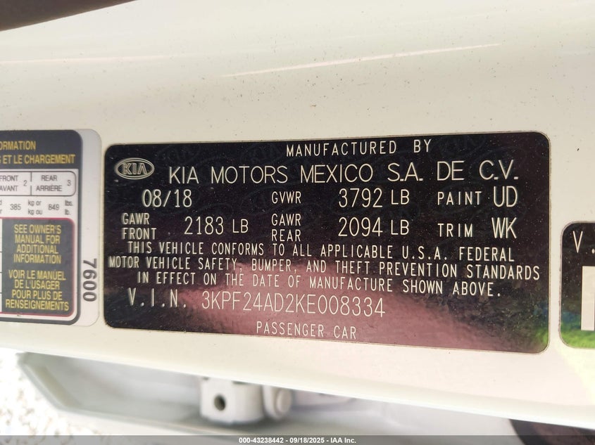 2019 KIA FORTE FE - 3KPF24AD2KE008334