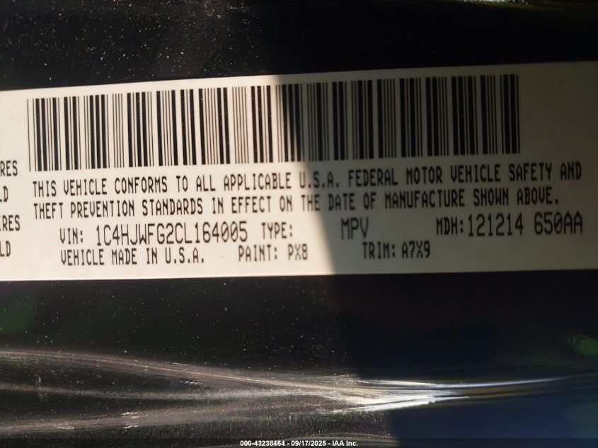 2012 Jeep Wrangler Unlimited Rubicon VIN: 1C4HJWFG2CL164005 Lot: 43238464