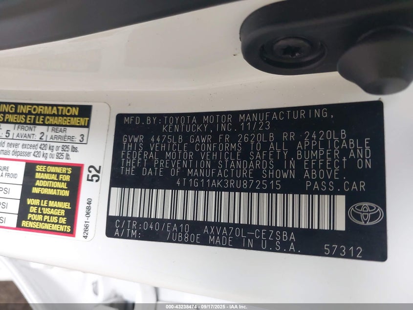 2024 TOYOTA CAMRY SE/SE NIGHTSHADE - 4T1G11AK3RUH72515