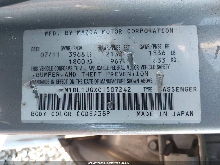 2012 Mazda Mazda3 I Sport VIN: JM1BL1UGXC1507242 Lot: 43238596