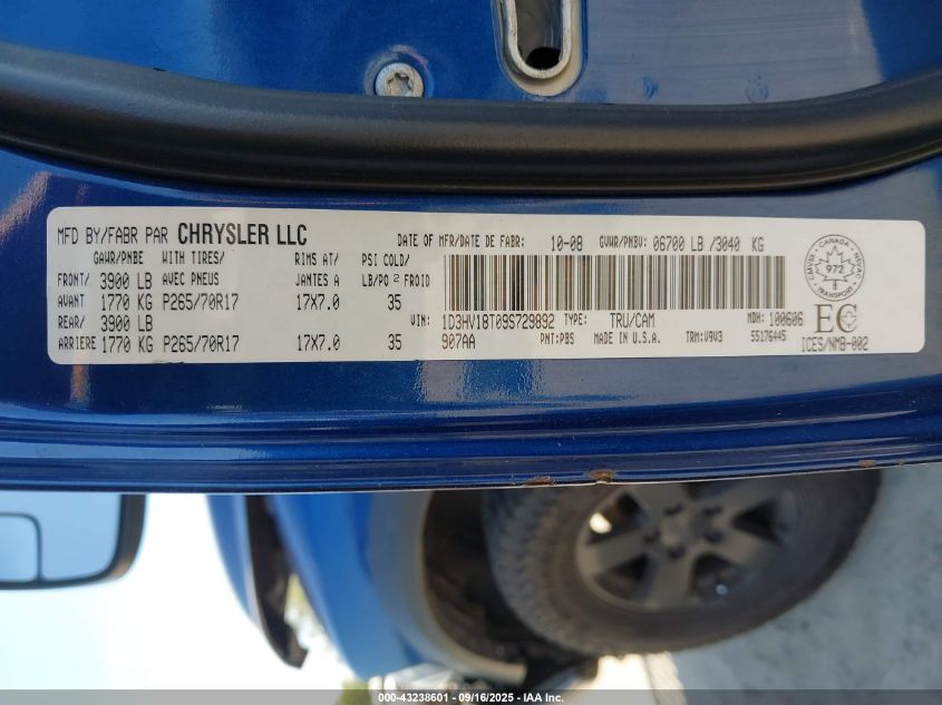 2009 Dodge Ram 1500 Slt/Sport VIN: 1D3HV18T09S729892 Lot: 43238601