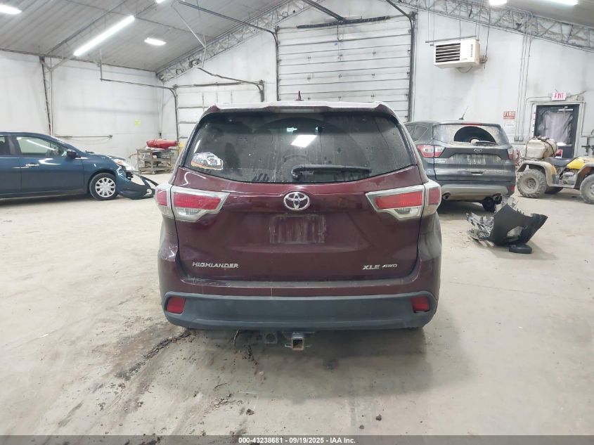 2015 Toyota Highlander Xle V6 VIN: 5TDJKRFH1FS141486 Lot: 43238681