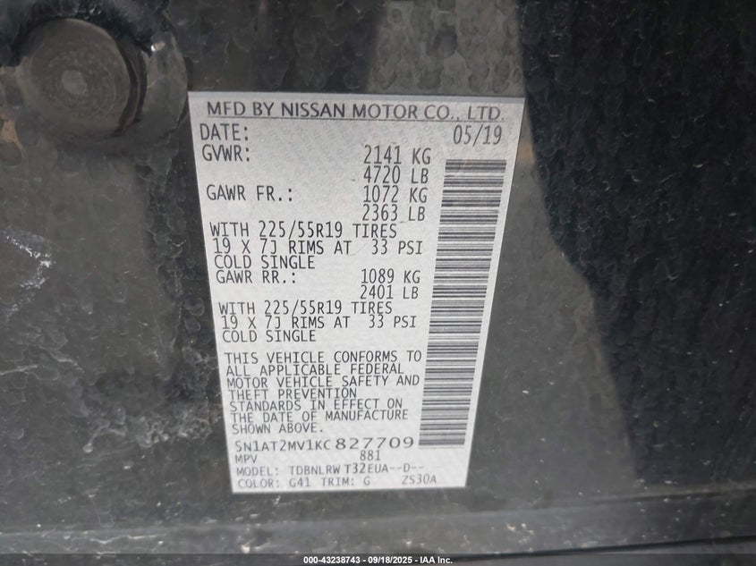 2019 NISSAN ROGUE SL - 5N1AT2MV1KC827709