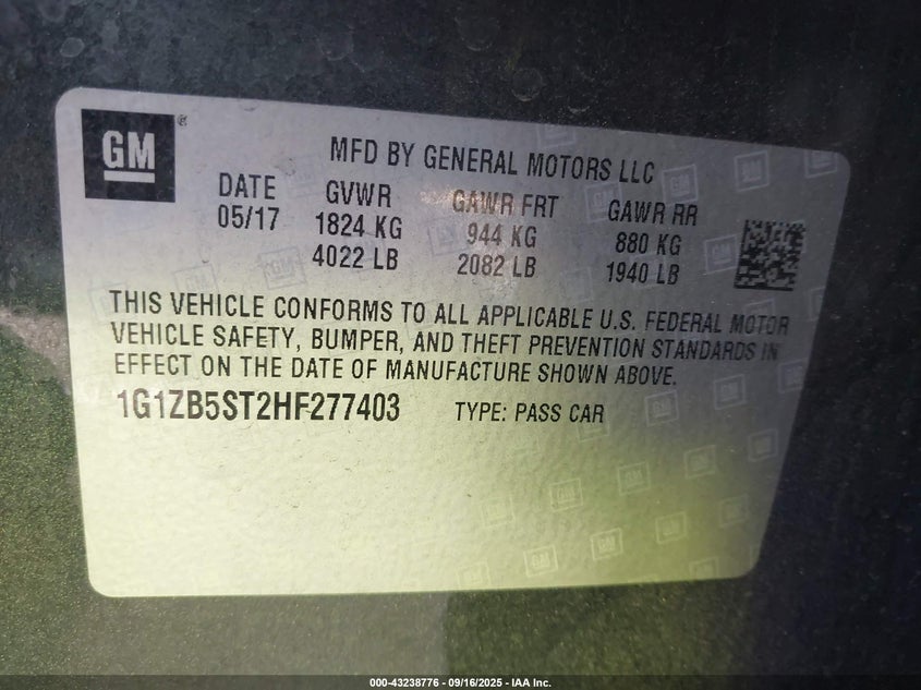 2017 Chevrolet Malibu Ls VIN: 1G1ZB5ST2HF277403 Lot: 43238776
