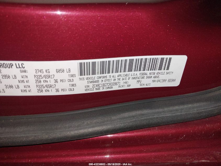 2012 Chrysler Town & Country Touring VIN: 2C4RC1BG7CR339671 Lot: 43238803