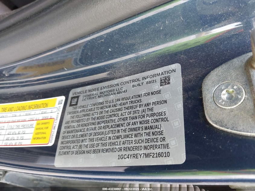 2021 Chevrolet Silverado 2500Hd 4Wd Standard Bed High Country VIN: 1GC4YREY7MF216010 Lot: 43238861