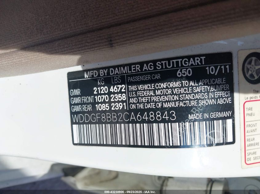 2012 Mercedes-Benz C 300 Luxury 4Matic/Sport 4Matic VIN: WDDGF8BB2CA648843 Lot: 43238906