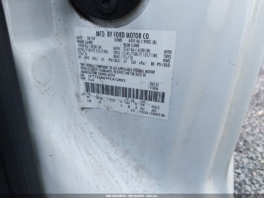 2015 Ford F-250 Xl VIN: 1FT7X2A67FEA12893 Lot: 43239020
