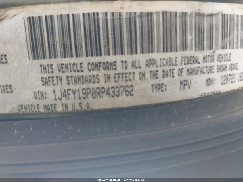 1994 Jeep Wrangler / Yj S VIN: 1J4FY19P0RP433762 Lot: 43239048