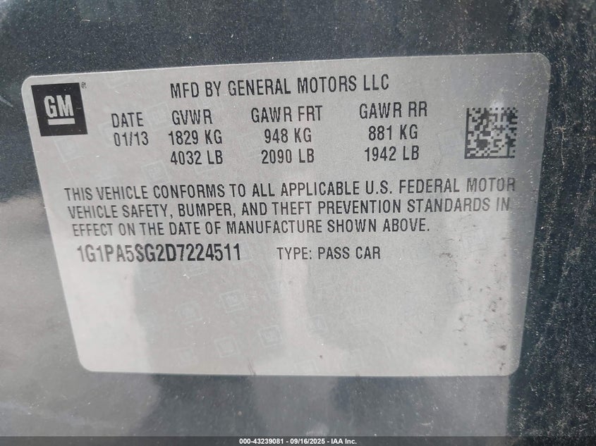 1G1PA5SG2D7224511 2013 CHEVROLET CRUZE photo no. 9