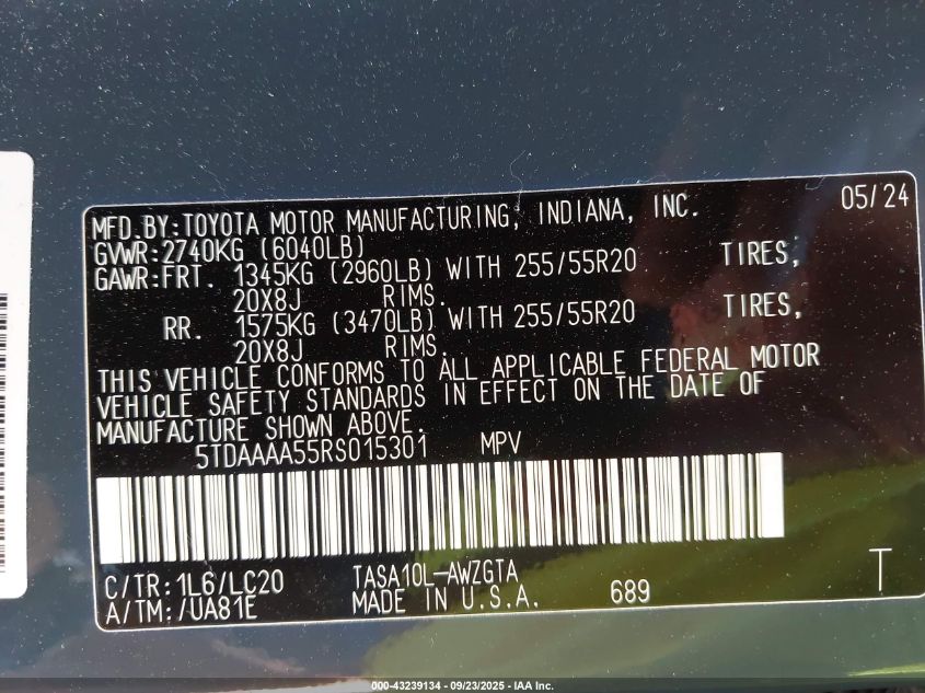 2024 Toyota Highlander - 5TDAAAA55RS015301