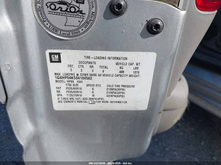 2003 Buick Lesabre Custom VIN: 1G4HP54K534184562 Lot: 43239259