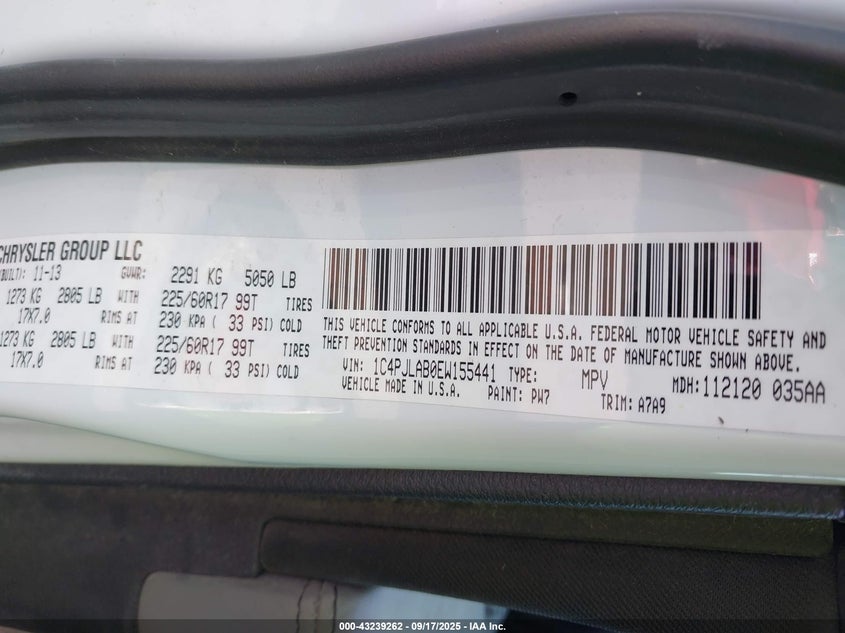 2014 Jeep Cherokee Sport VIN: 1C4PJLAB0EW155441 Lot: 43239262