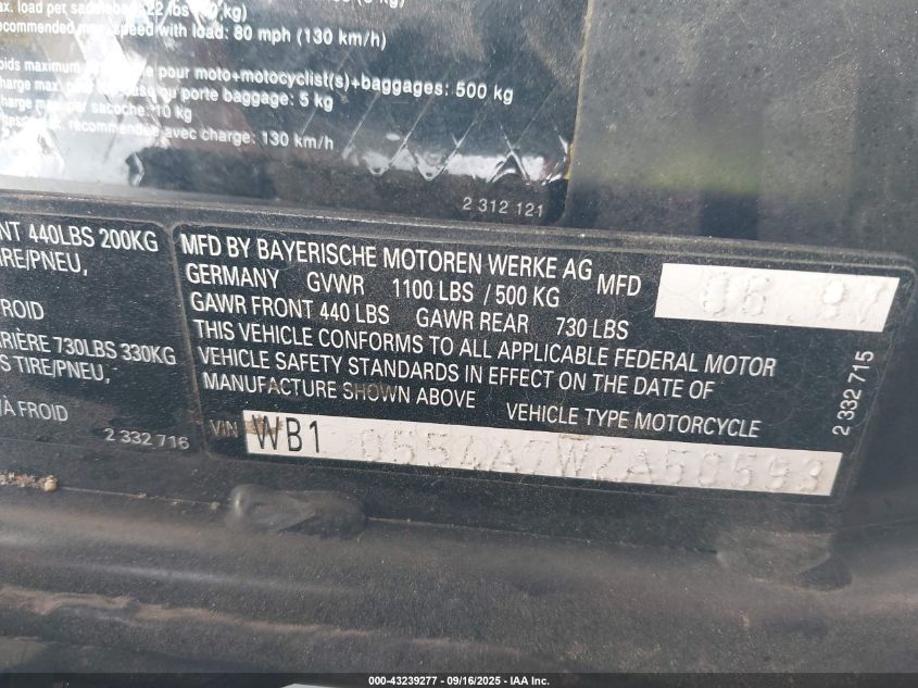 1998 BMW K1200 Rs VIN: WB10554A7WZA50593 Lot: 43239277