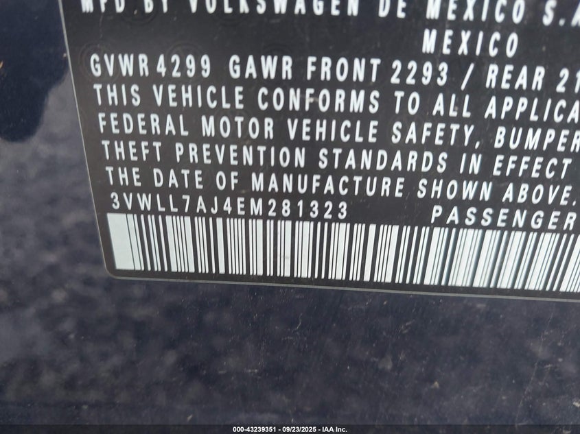 2014 VOLKSWAGEN JETTA 2.0L TDI VALUE EDITION 3VWLL7AJ4EM281323