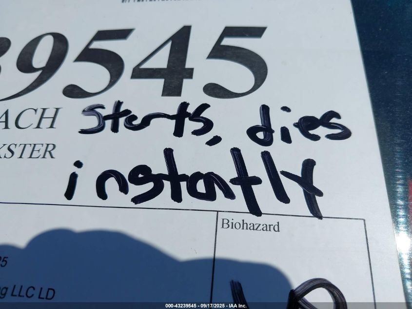 2000 Porsche Boxster VIN: WP0CA2981YU626420 Lot: 43239545