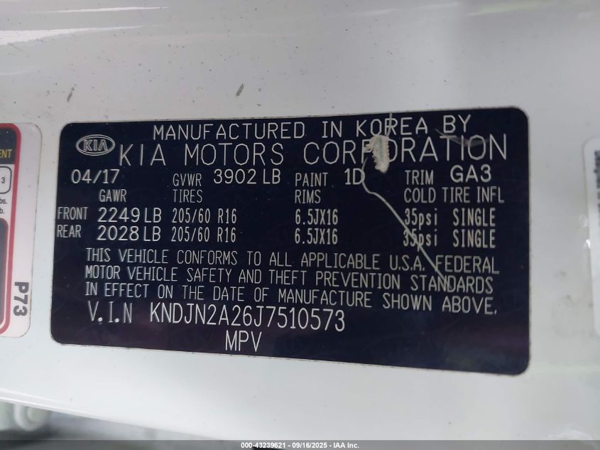 2018 Kia Soul VIN: KNDJN2A26J7510573 Lot: 43239621