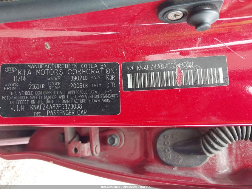2015 Kia Forte Ex VIN: KNAFZ4A87F5373038 Lot: 43239680