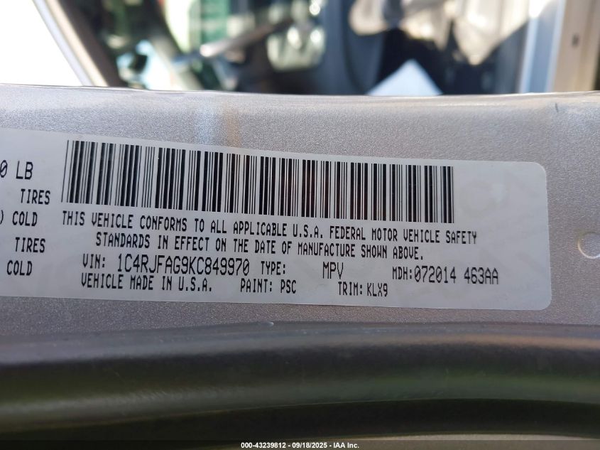 2019 Jeep Grand Cherokee Altitude 4X4 VIN: 1C4RJFAG9KC849970 Lot: 43239812