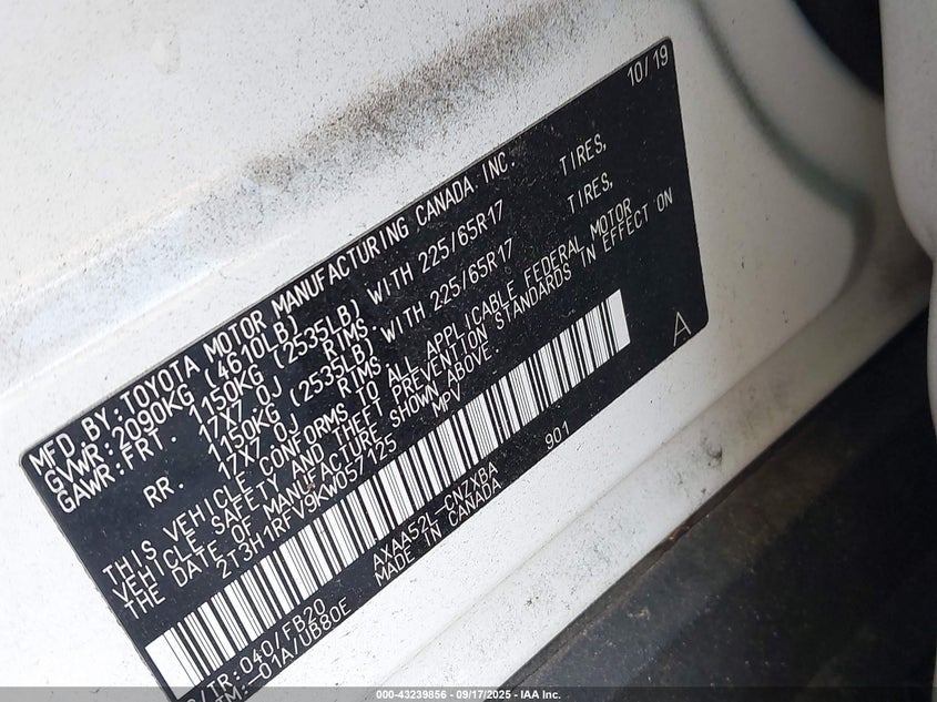 2019 TOYOTA RAV4 LE - 2T3H1RFV9KW057125