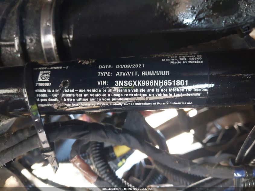 2022 Polaris General Xp 1000 Trailhead Edition VIN: 3NSGXK996NH651801 Lot: 43239879