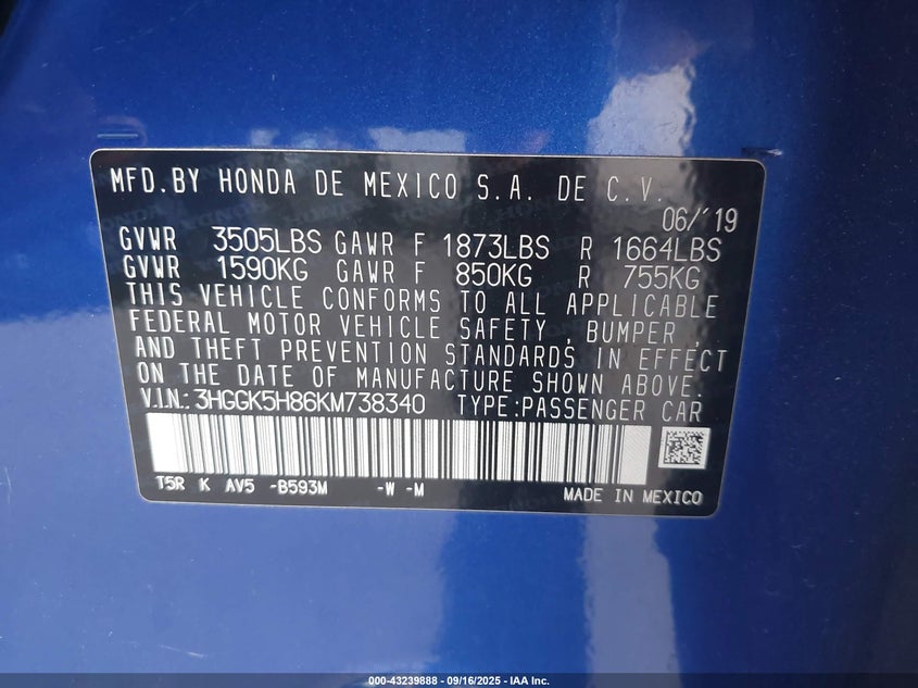 2019 HONDA FIT EX - 3HGGK5H86KM738340