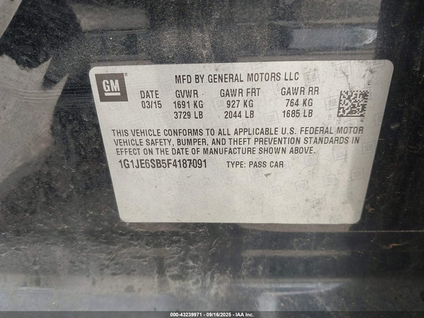 2015 CHEVROLET SONIC LTZ AUTO 1G1JE6SB5F4187091