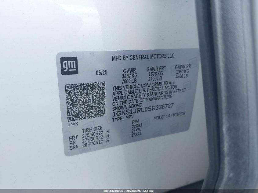 2025 GMC YUKON XL 2WD DENALI 1GKS1JRL0SR336727