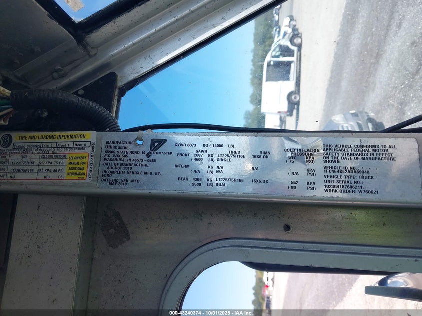 2010 Ford E-450 Stripped VIN: 1FC4E4KL2ADA89940 Lot: 43240374