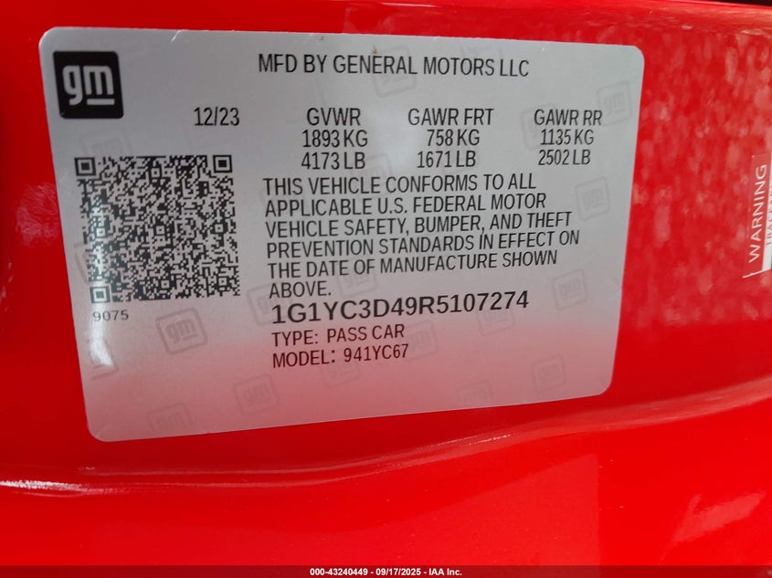 2024 CHEVROLET CORVETTE STINGRAY RWD  3LT - 1G1YC3D49R5107274