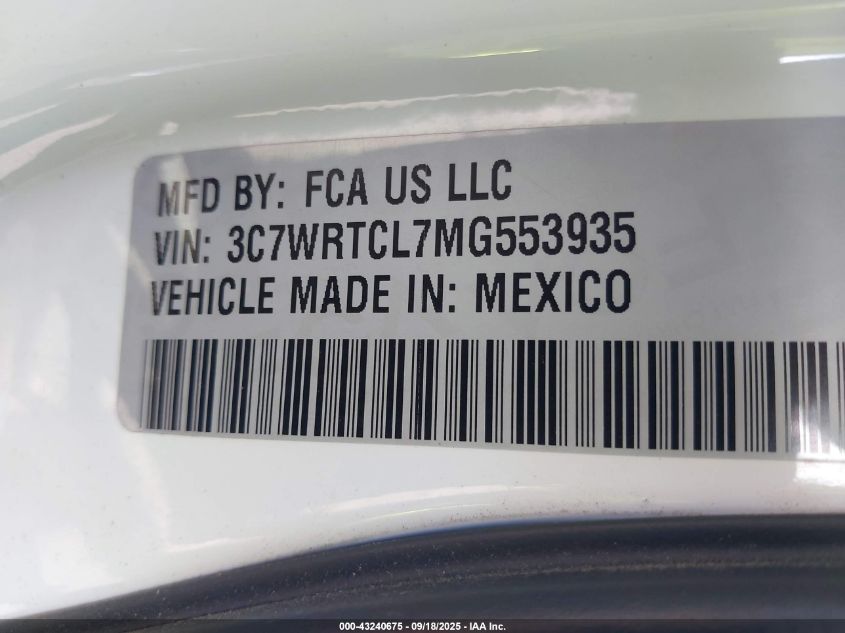 2021 Ram 3500 Chassis Tradesman/Slt/Laramie/Limited VIN: 3C7WRTCL7MG553935 Lot: 43240675