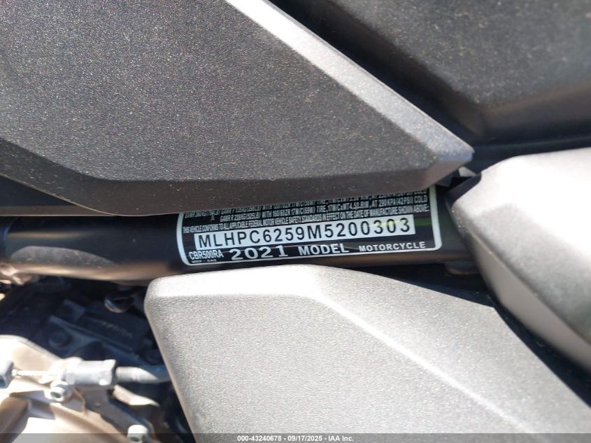 2021 Honda Cbr500 Ra VIN: MLHPC6259M5200303 Lot: 43240678