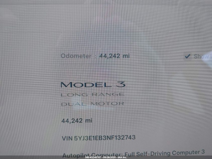2022 Tesla Model 3 Long Range Dual Motor All-Wheel Drive VIN: 5YJ3E1EB3NF132743 Lot: 57023505