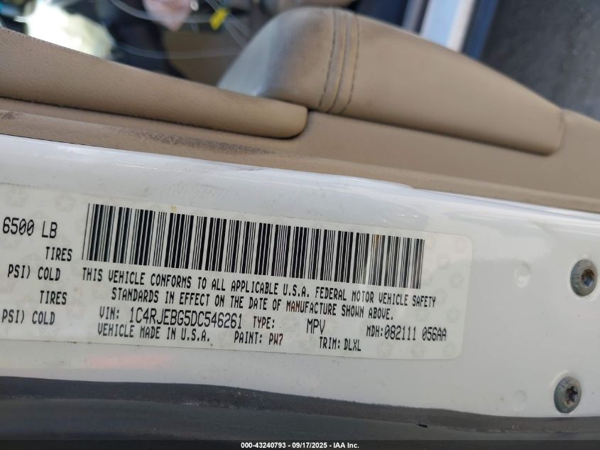 2013 Jeep Grand Cherokee Limited VIN: 1C4RJEBG5DC546261 Lot: 43240793