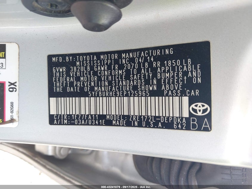 2014 TOYOTA COROLLA L - 5YFBURHE9EP125965