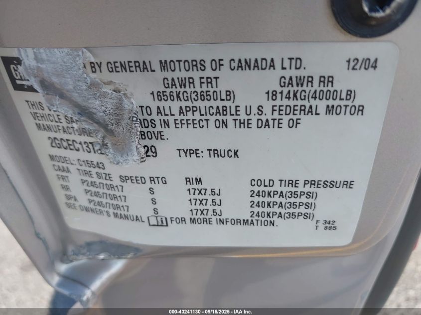 2005 Chevrolet Silverado 1500 Ls VIN: 2GCEC13T251245029 Lot: 43241130