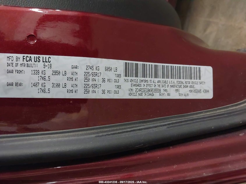 2019 DODGE GRAND CARAVAN GT - 2C4RDGEG9KR535539